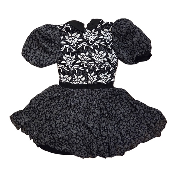 Anthropologie Black White Floral print Puff Sleeve Collared Button Short Dress - Picture 5 of 5